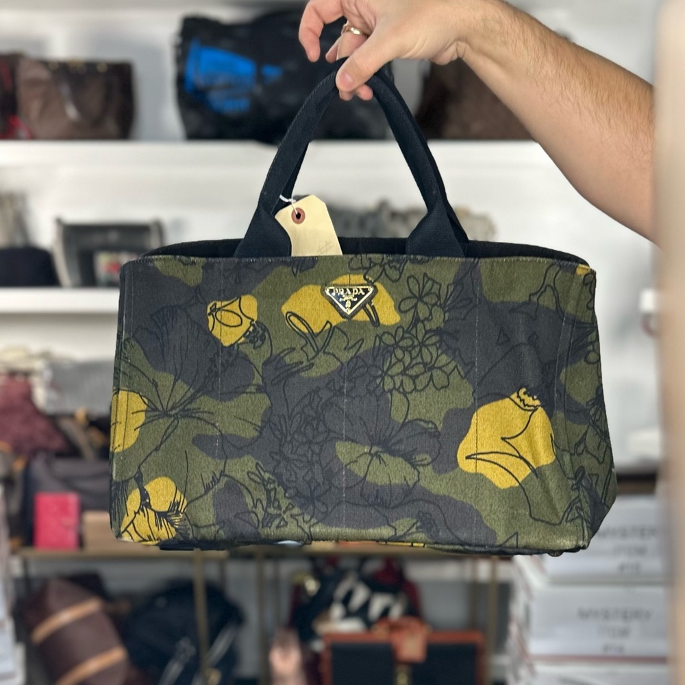 Prada Camouflage Floral Denim Tote